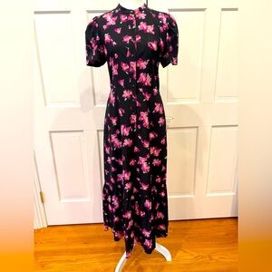 ALC Floral Black and Pink Silk Dress Sz 4